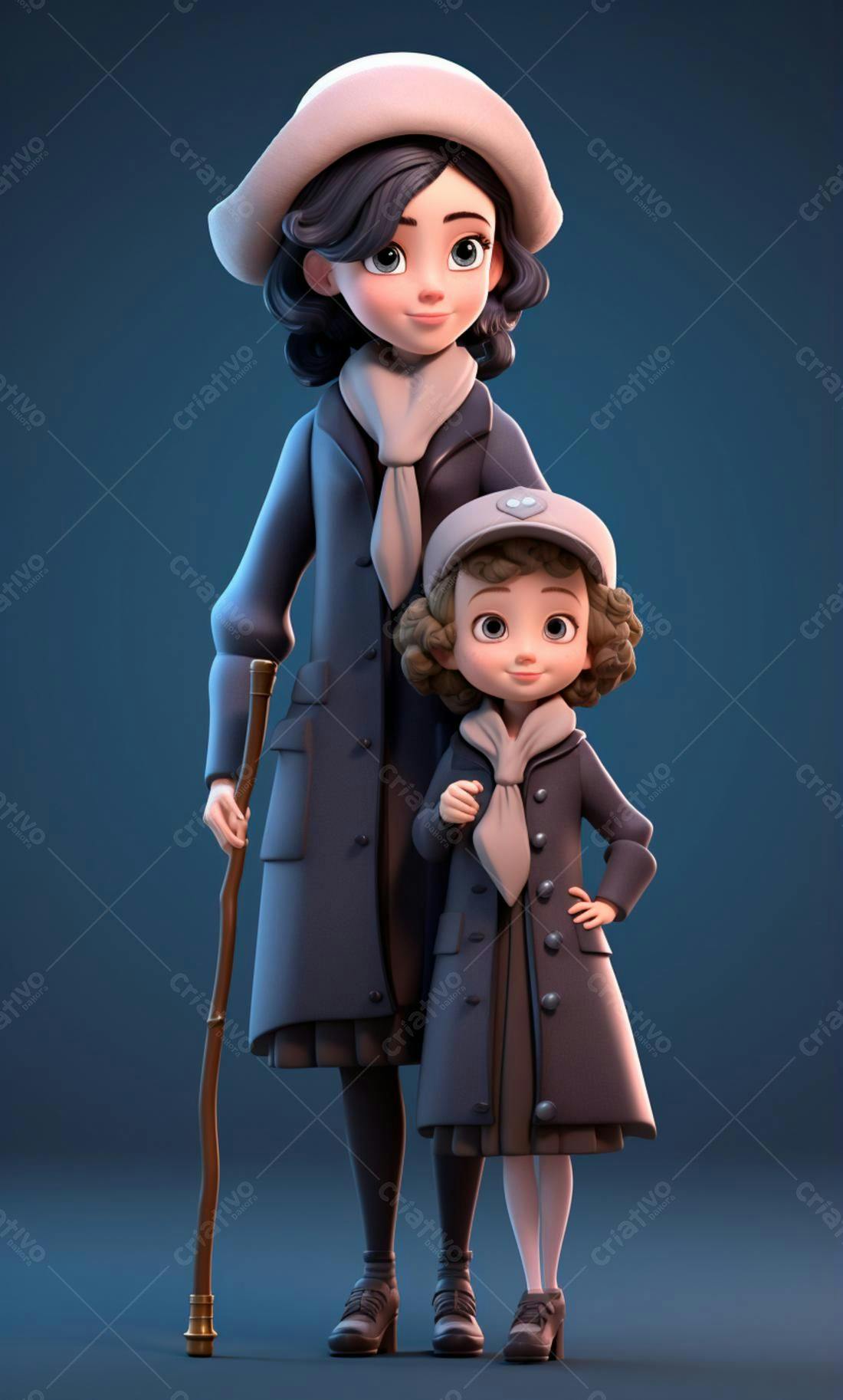 Mãe e filha animadas em estilo vintage