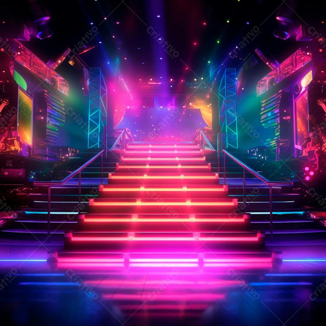Escada Neon em Boate Noturna