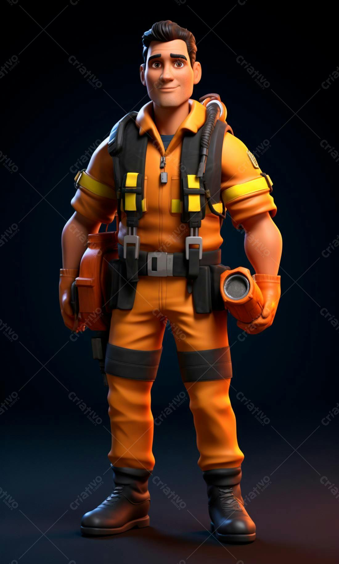 Bombeiro 3D uniforme laranja
