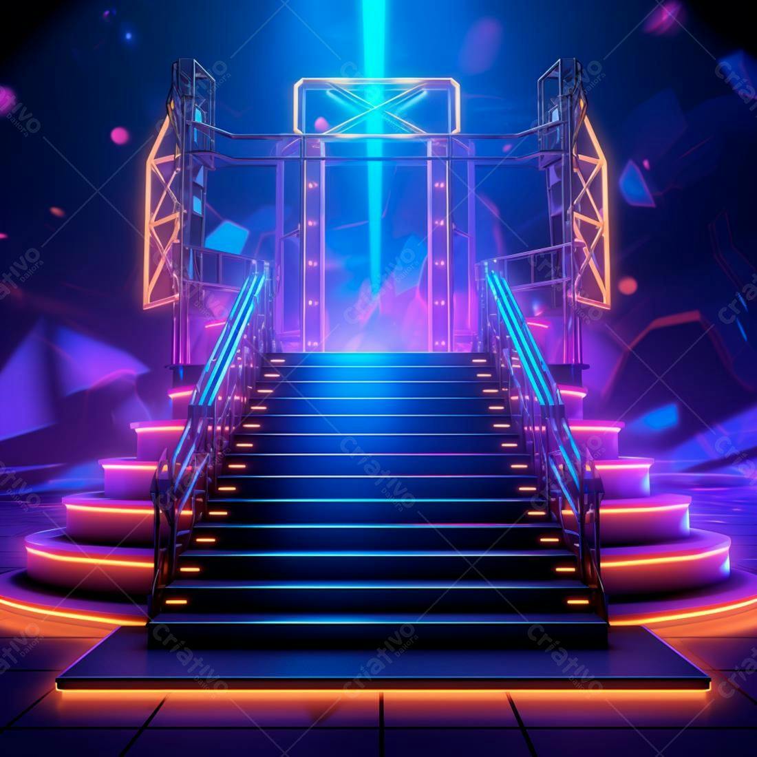 Escada Neon futurista em palco digital