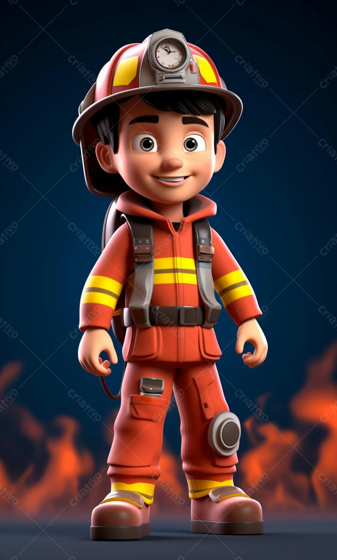 Bombeiro infantil 3D uniforme vermelho