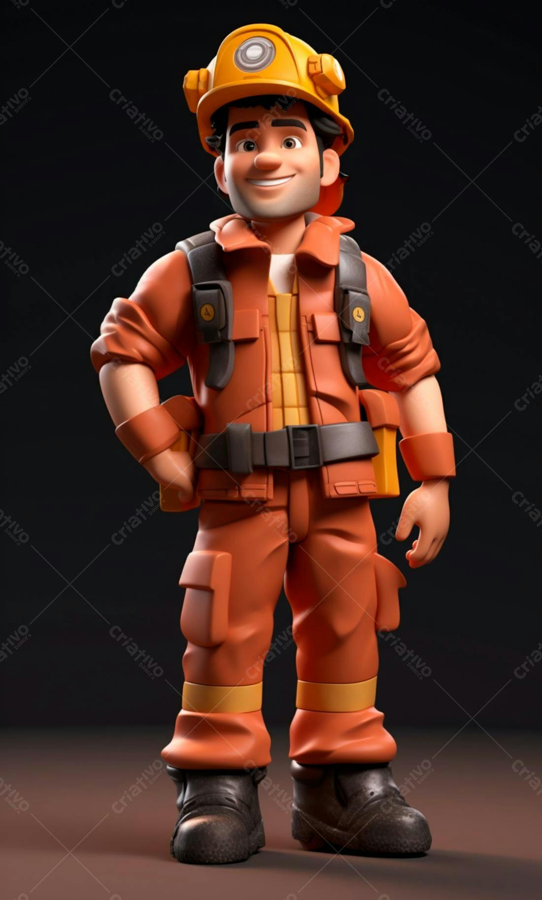 Minero sorridente uniforme laranja