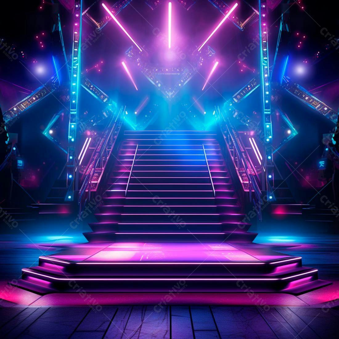 Escada Neon em Ambiente Cyberpunk
