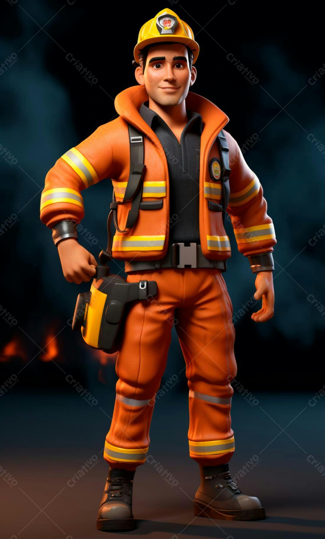 Bombeiro sorrindo uniforme laranja