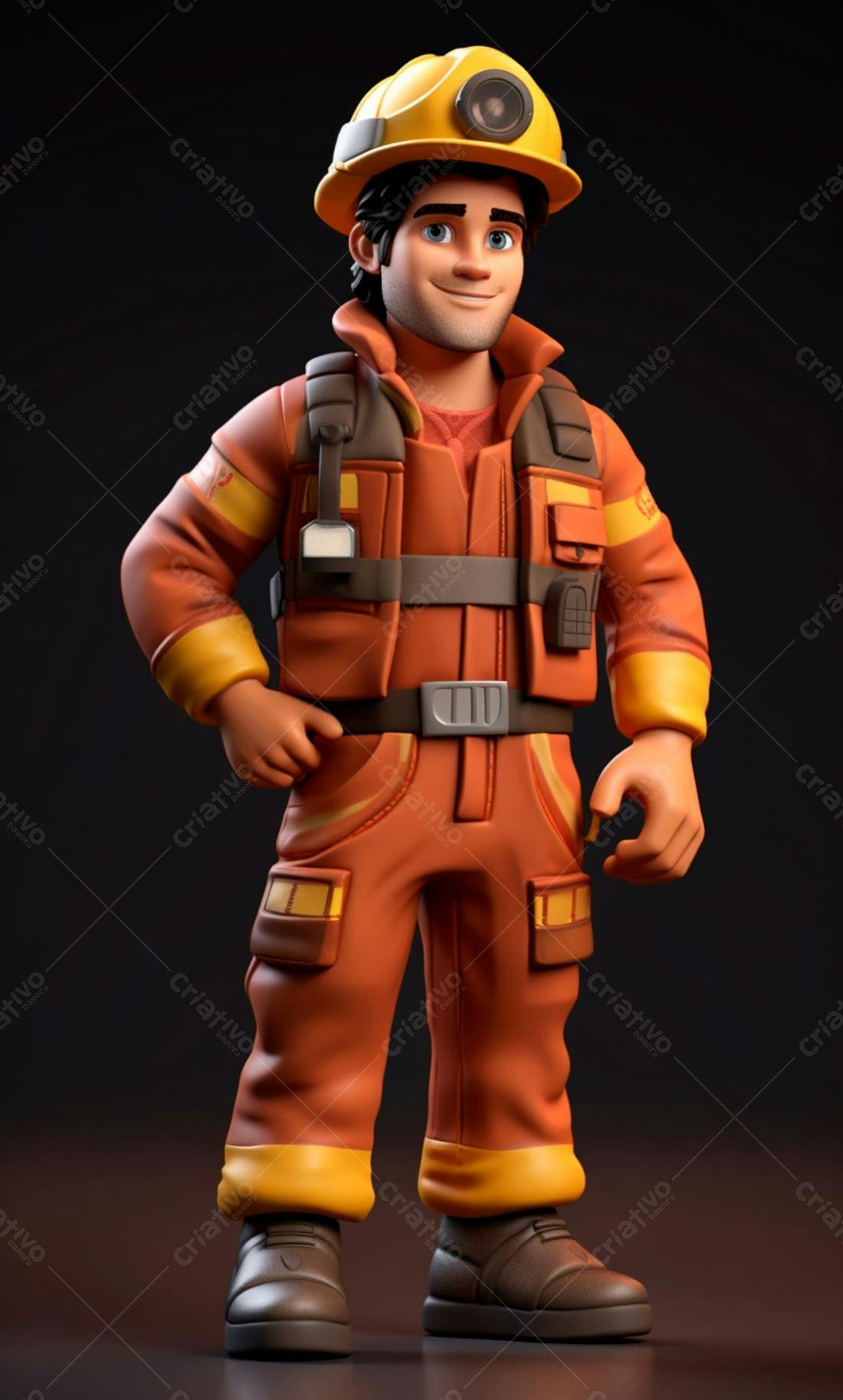 Bombeiro 3D uniforme laranja
