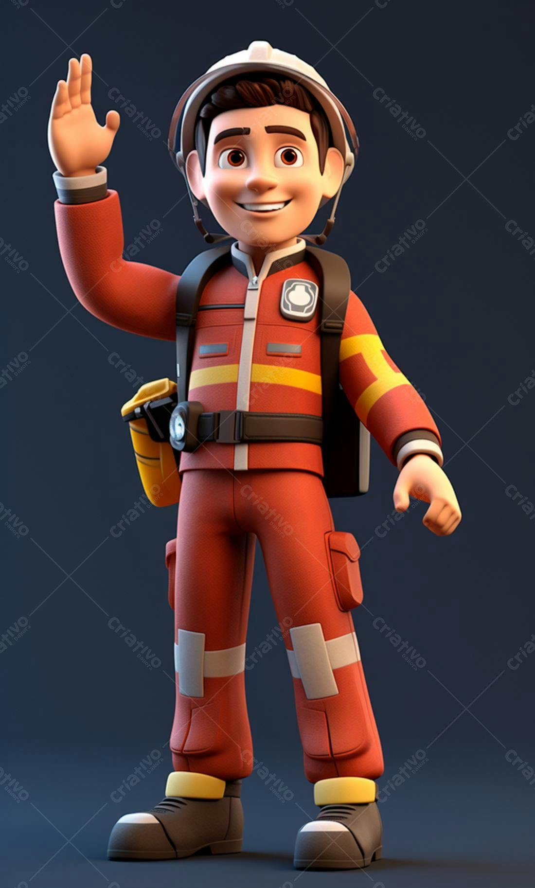 Bombeiro sorridente em ilustração 3D