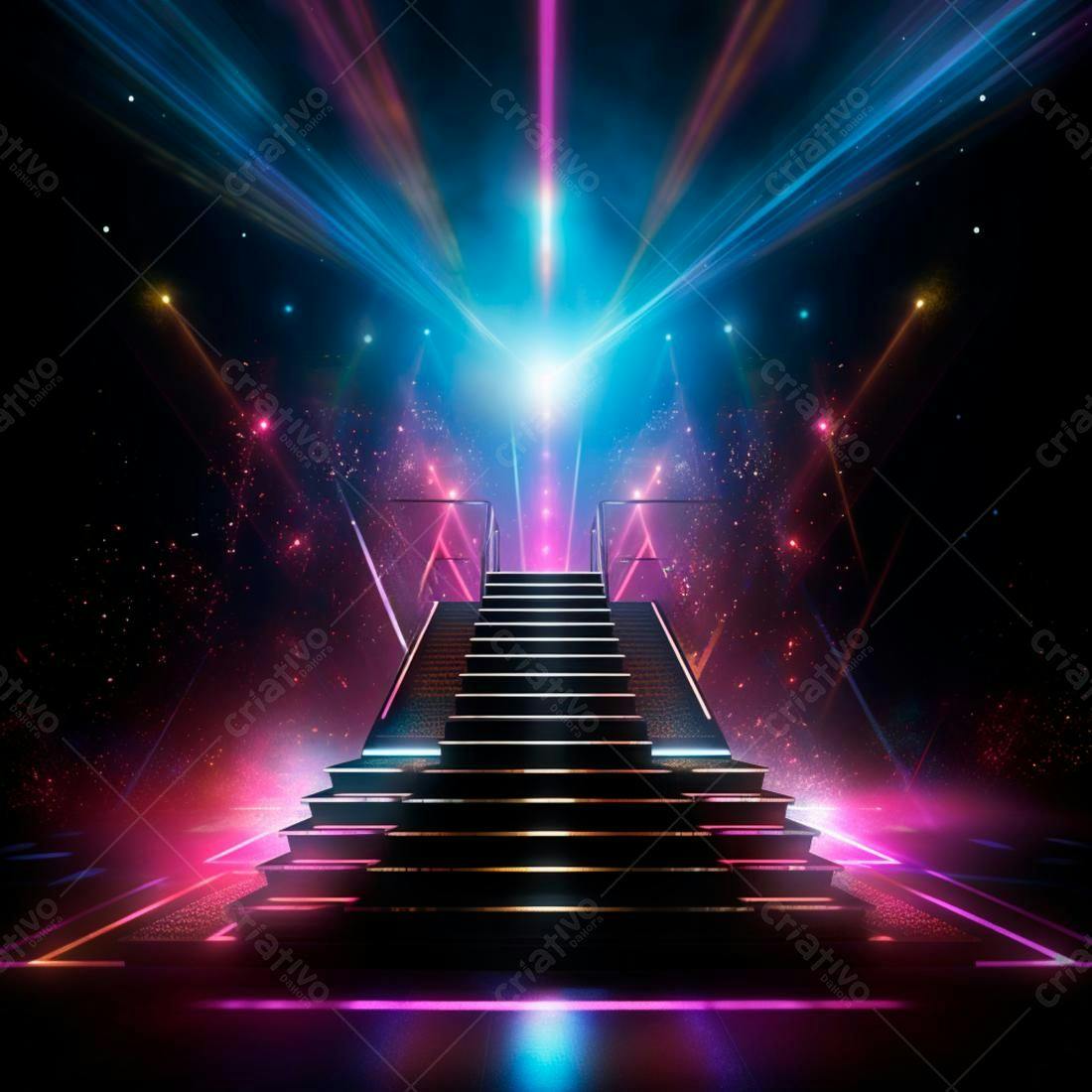 Escada iluminada palco neon cores vibrantes