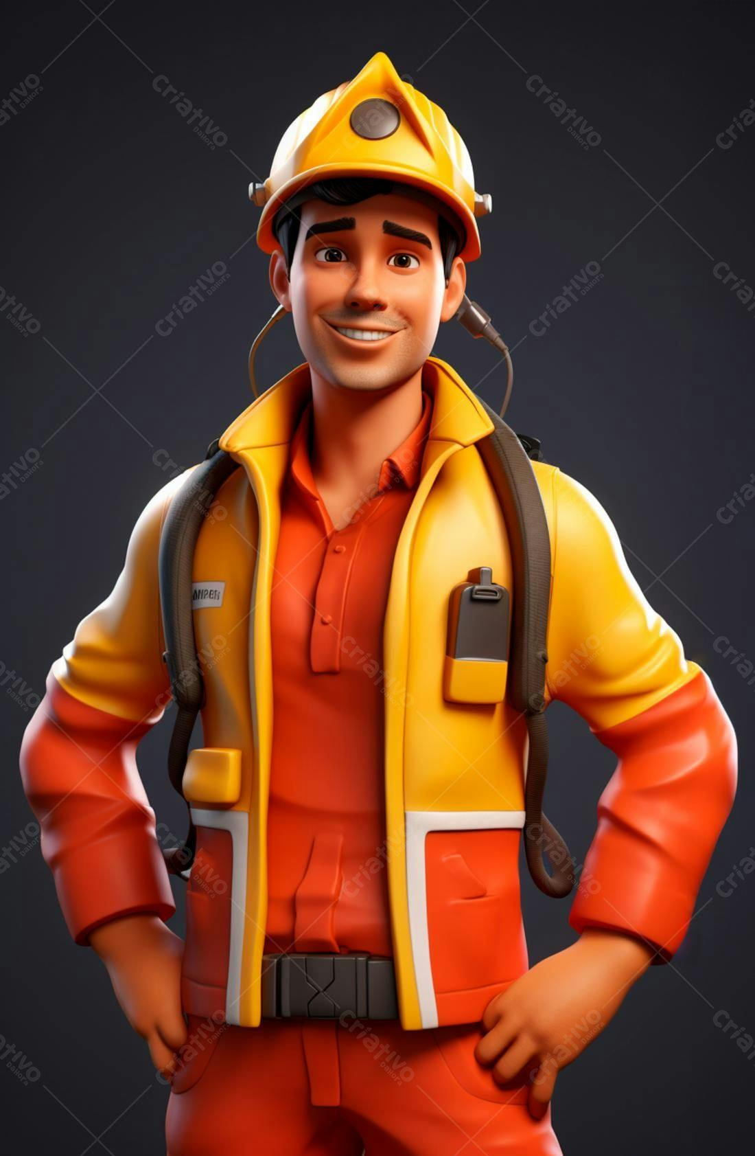 Mineiro sorridente uniforme amarelo laranja