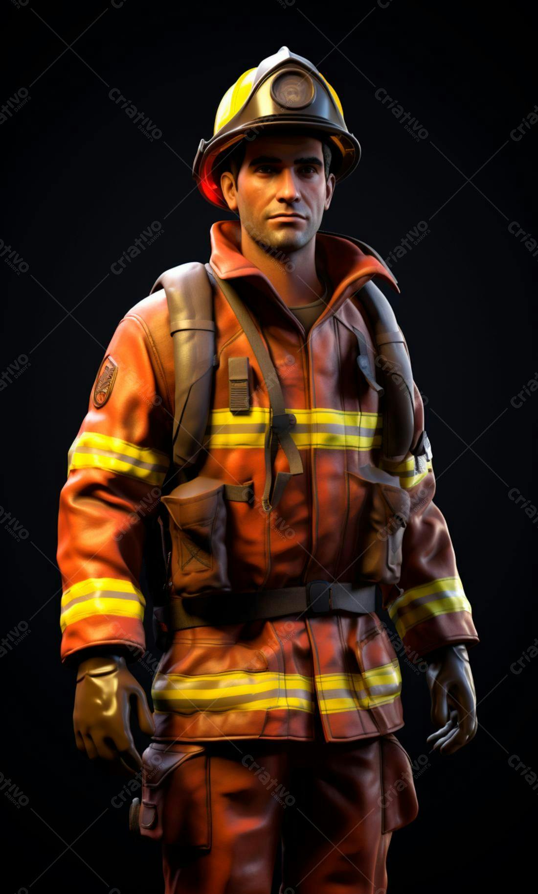 Bombeiro em uniforme vermelho e amarelo