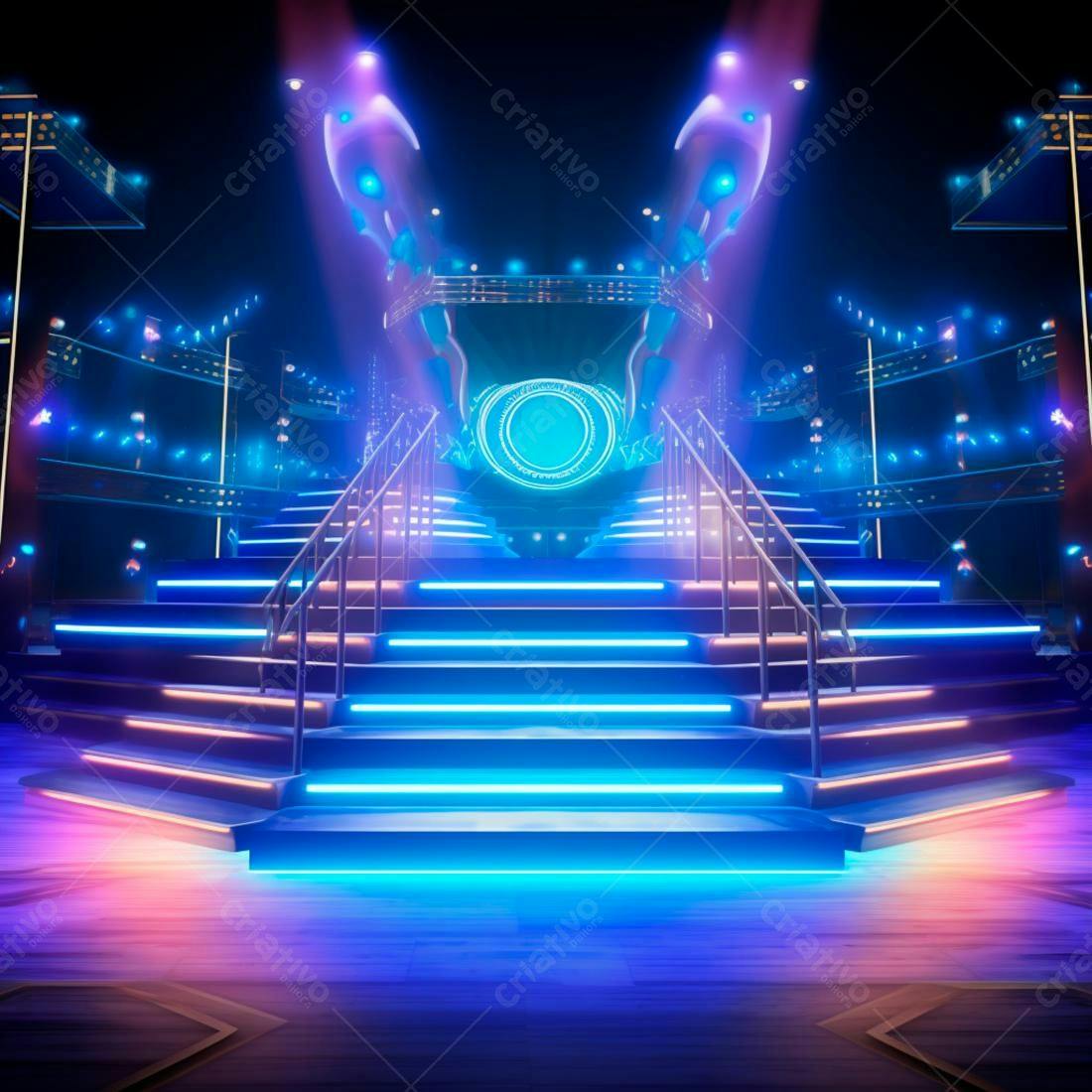 Escada iluminada em palco futurista