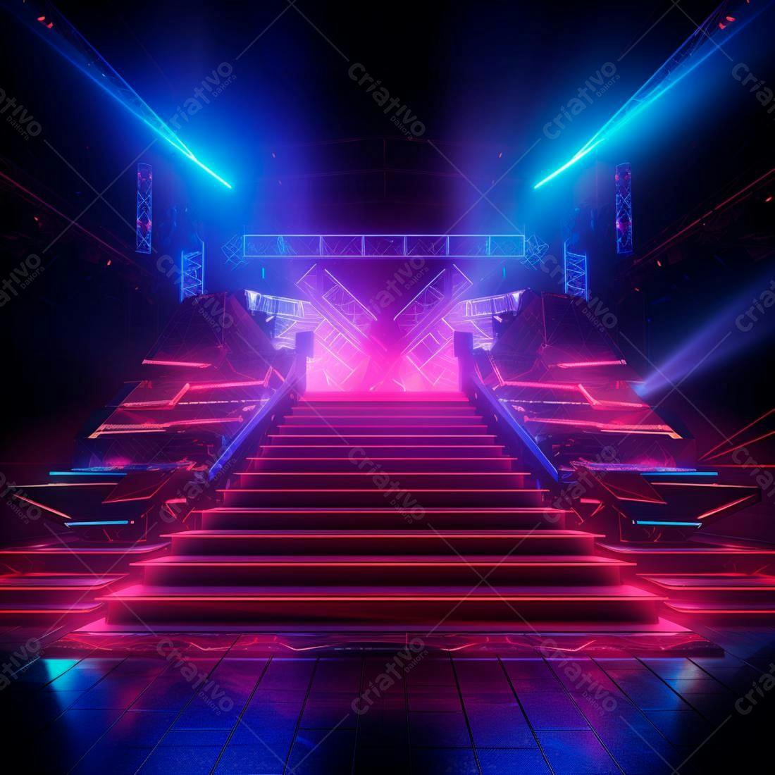 Escada Neon Rosa e Azul em Palco futurista