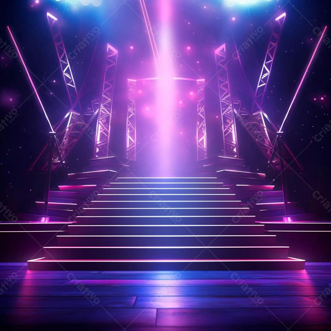 Escada iluminada palco neon roxo