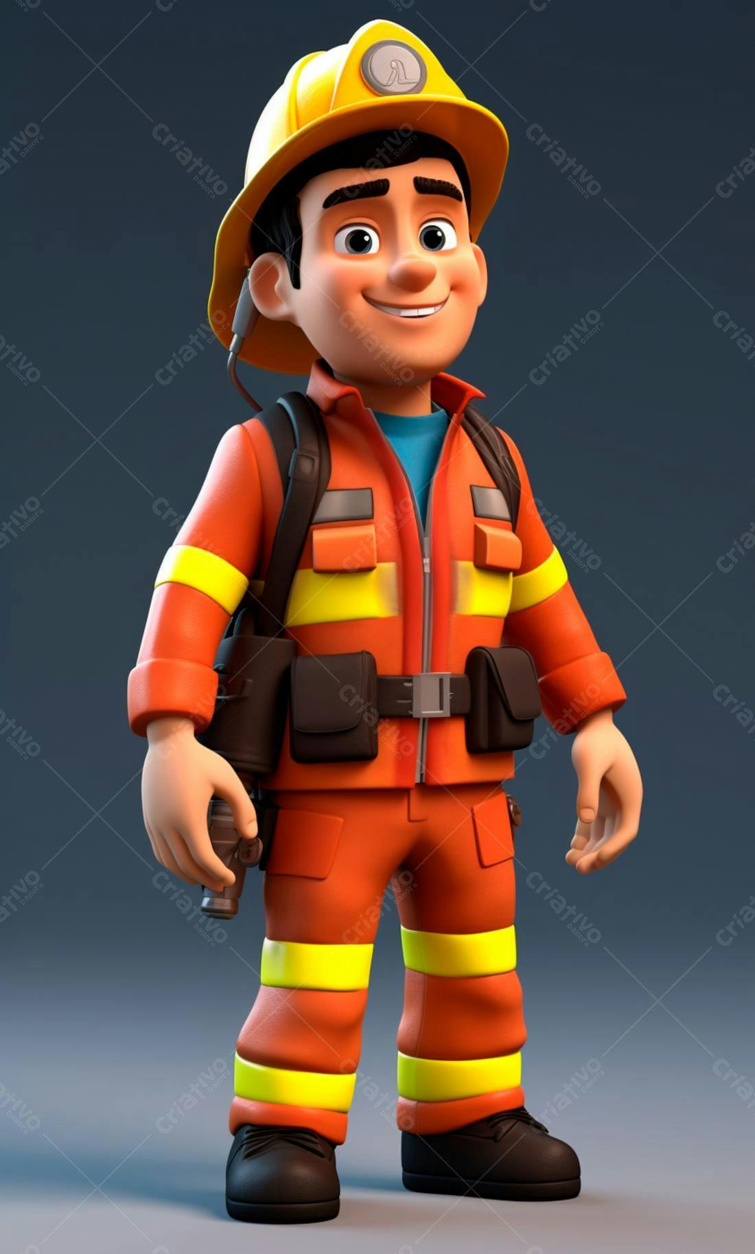 Bombeiro animado uniforme laranja
