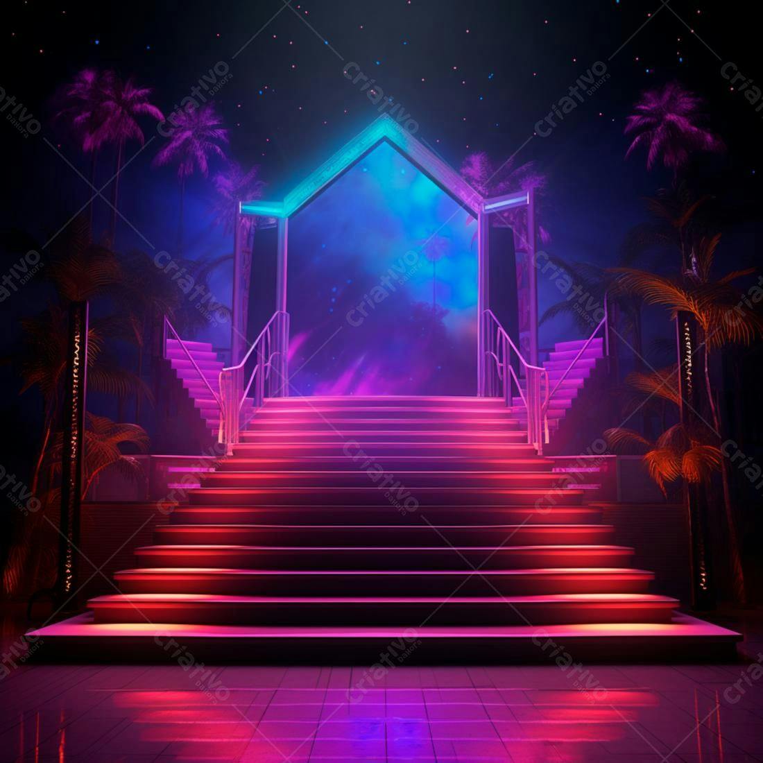 Escada Neon para Cenário Tropical Noturno