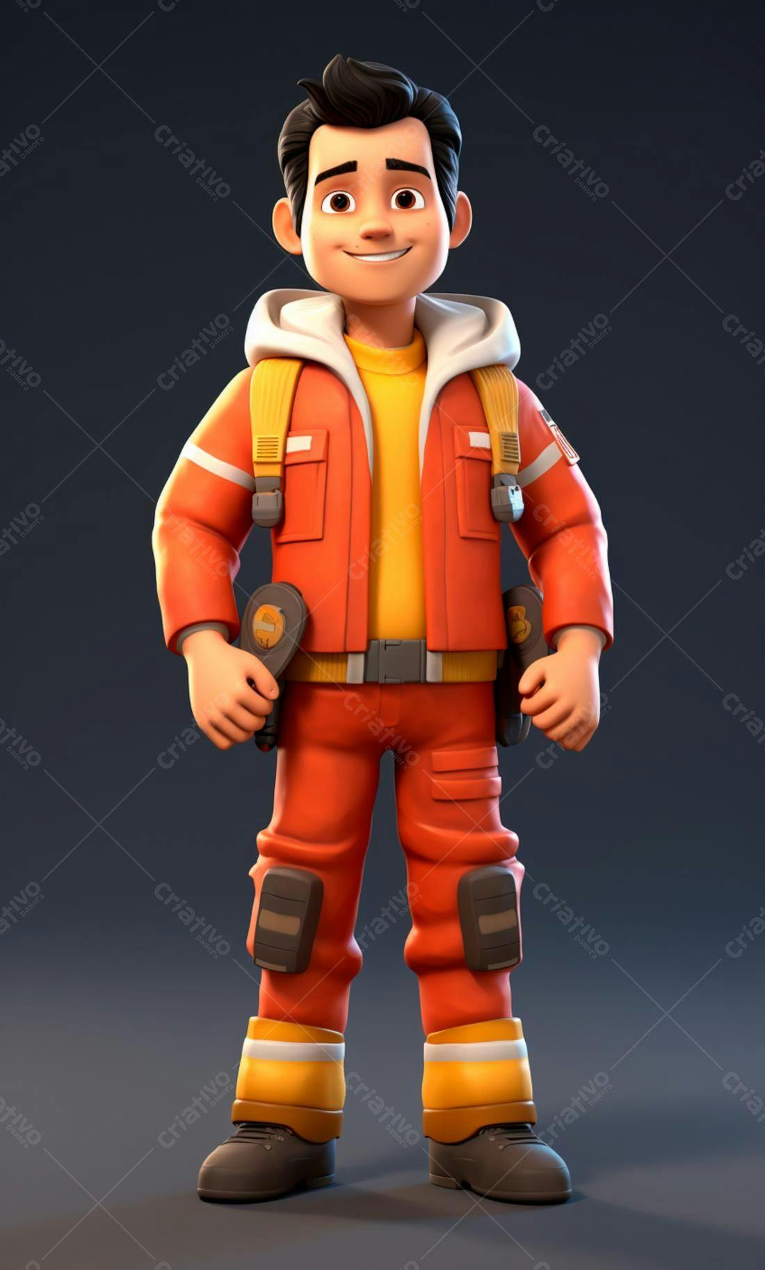 Menino sorridente em uniforme laranja