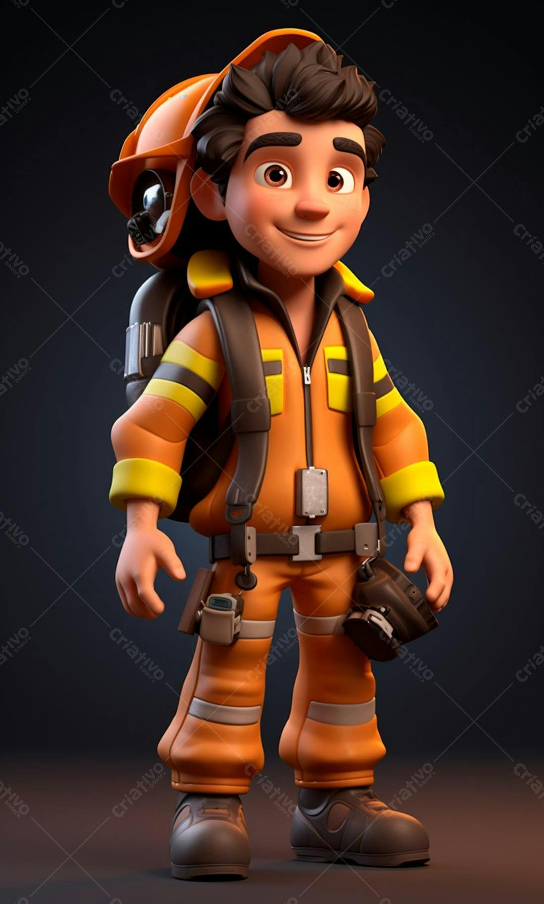 Bombeiro animado uniforme laranja