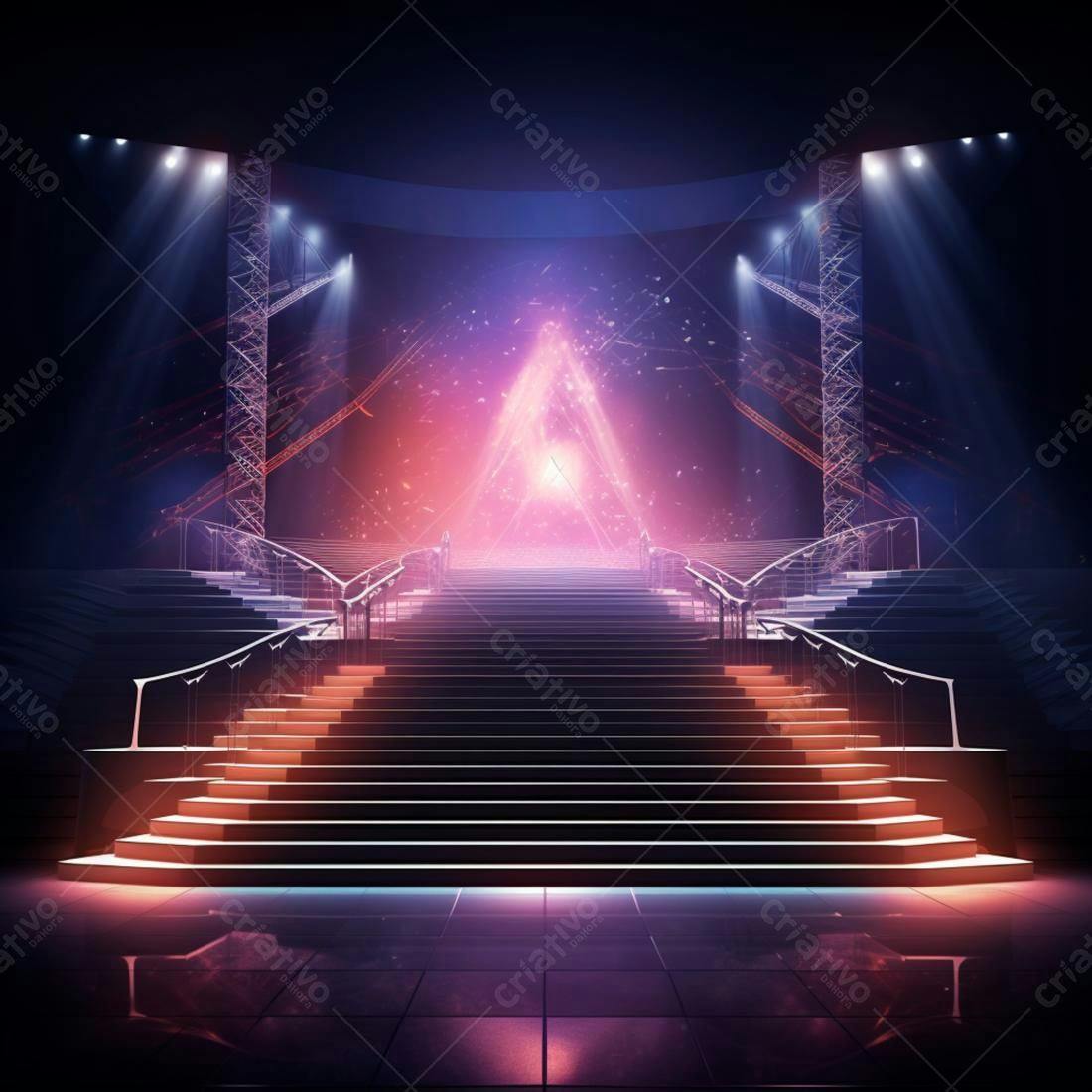 Escada iluminada palco futurista