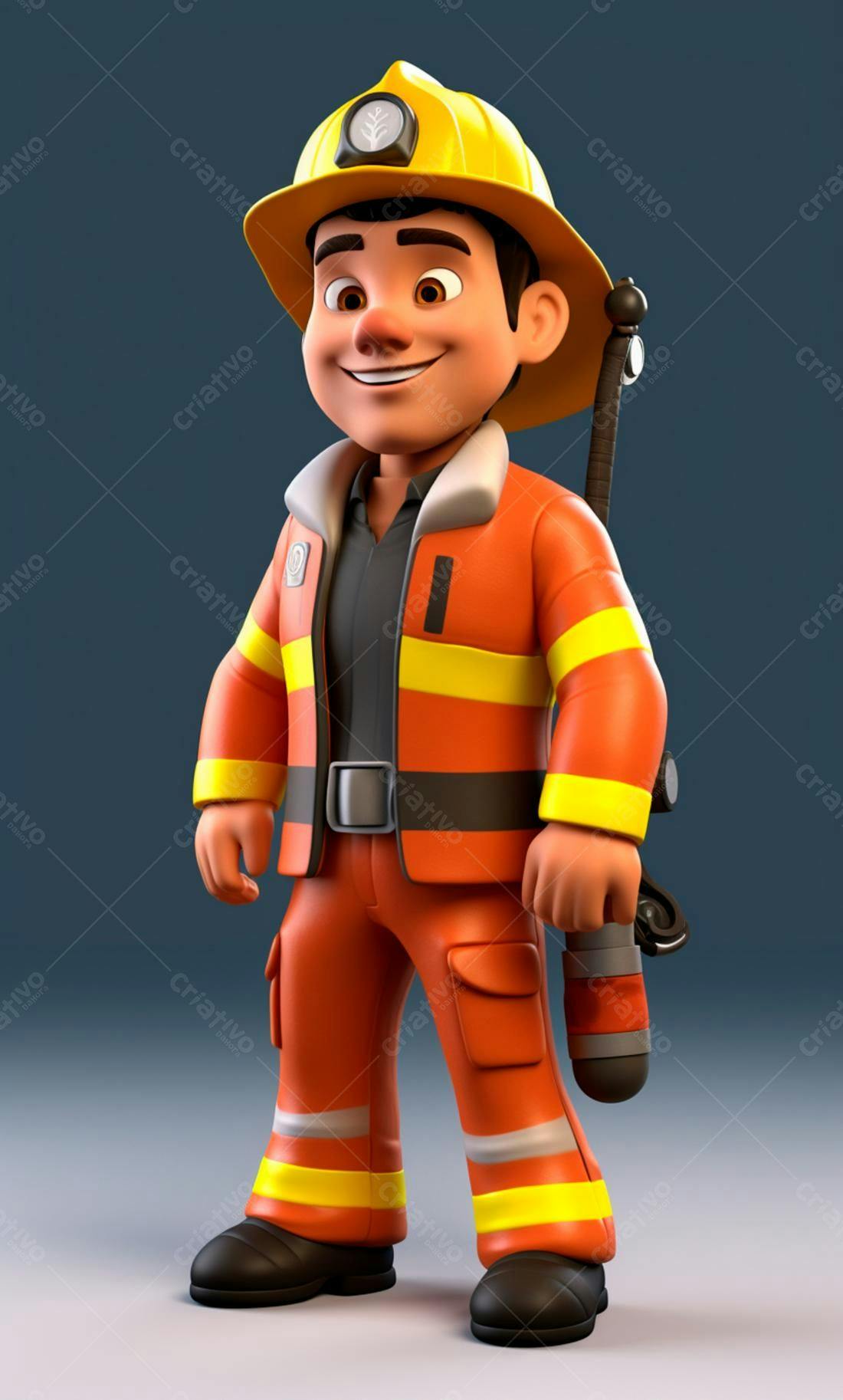 Bombeiro animado uniforme laranja