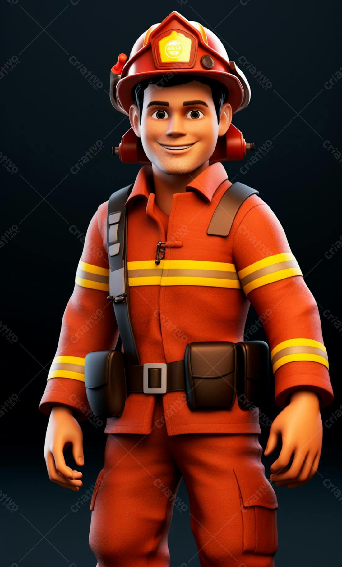 Bombeiro sorrindo uniforme vermelho