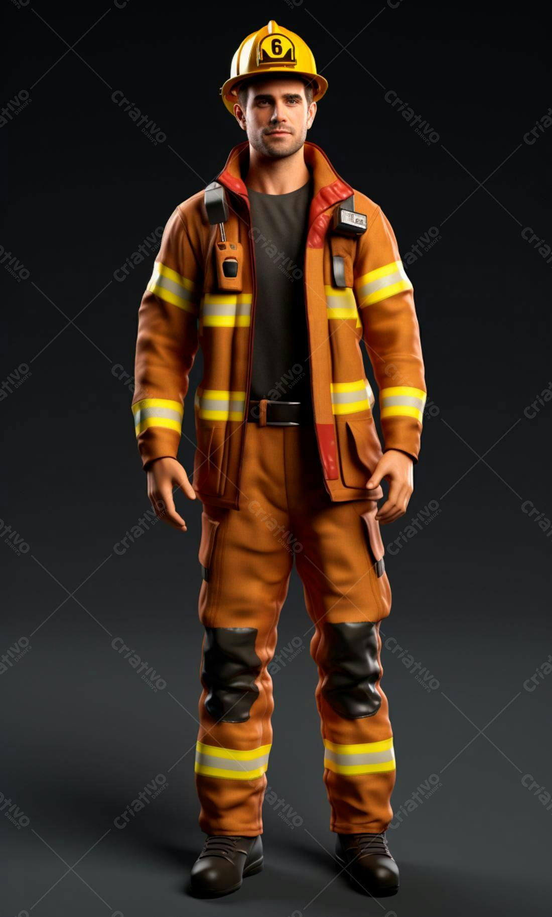 Bombeiro em uniforme laranja