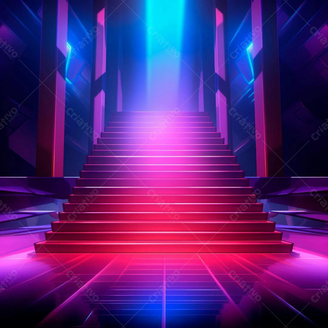 Escada Neon Rosa e Azul Ambiente Futurístico