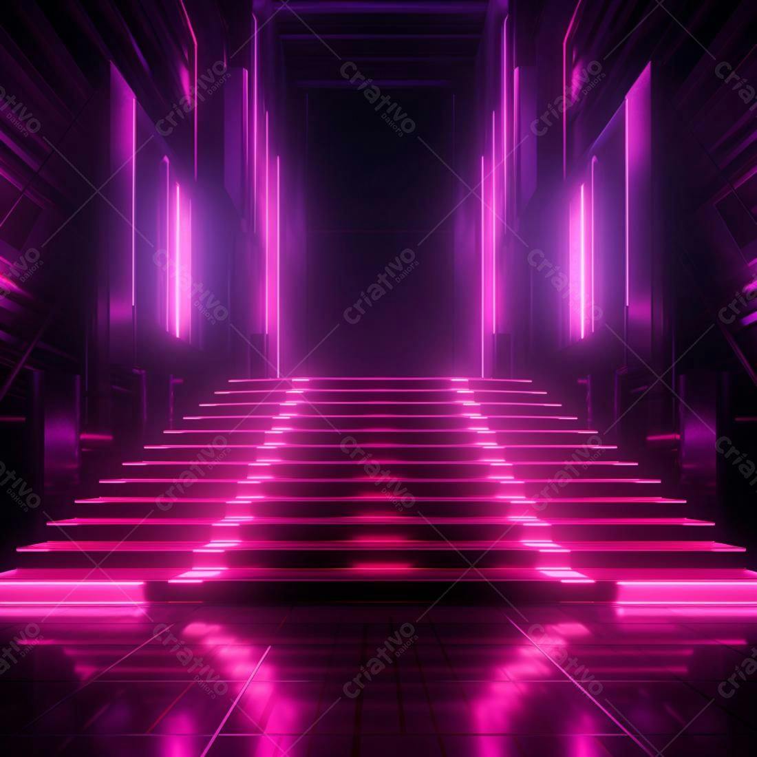 Escada Neon Rosa em Ambiente futurista