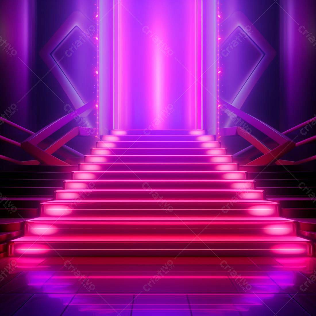 Escada Neon Rosa e Roxa futurista