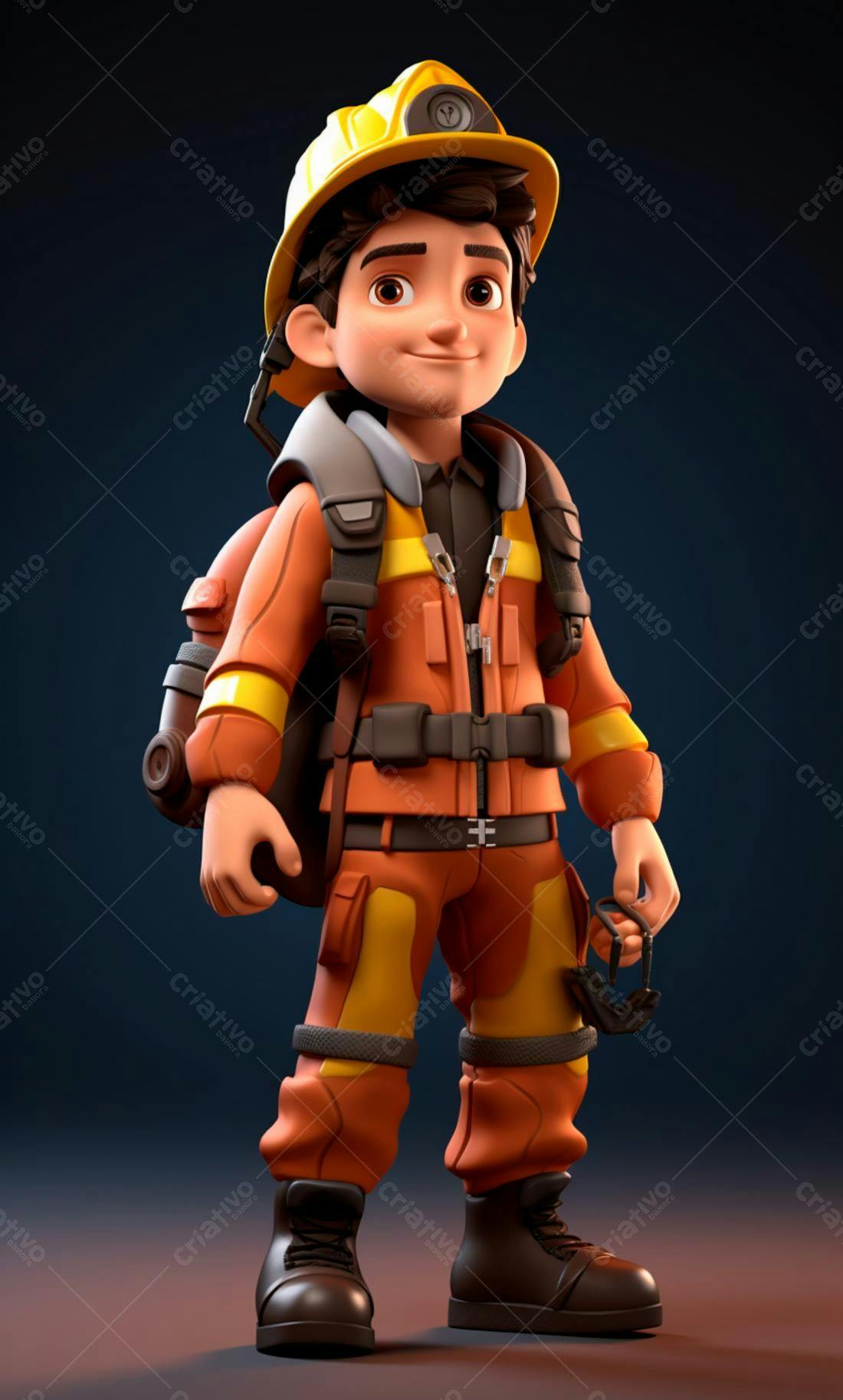 Bombeiro Cartoon Ilustração 3D
