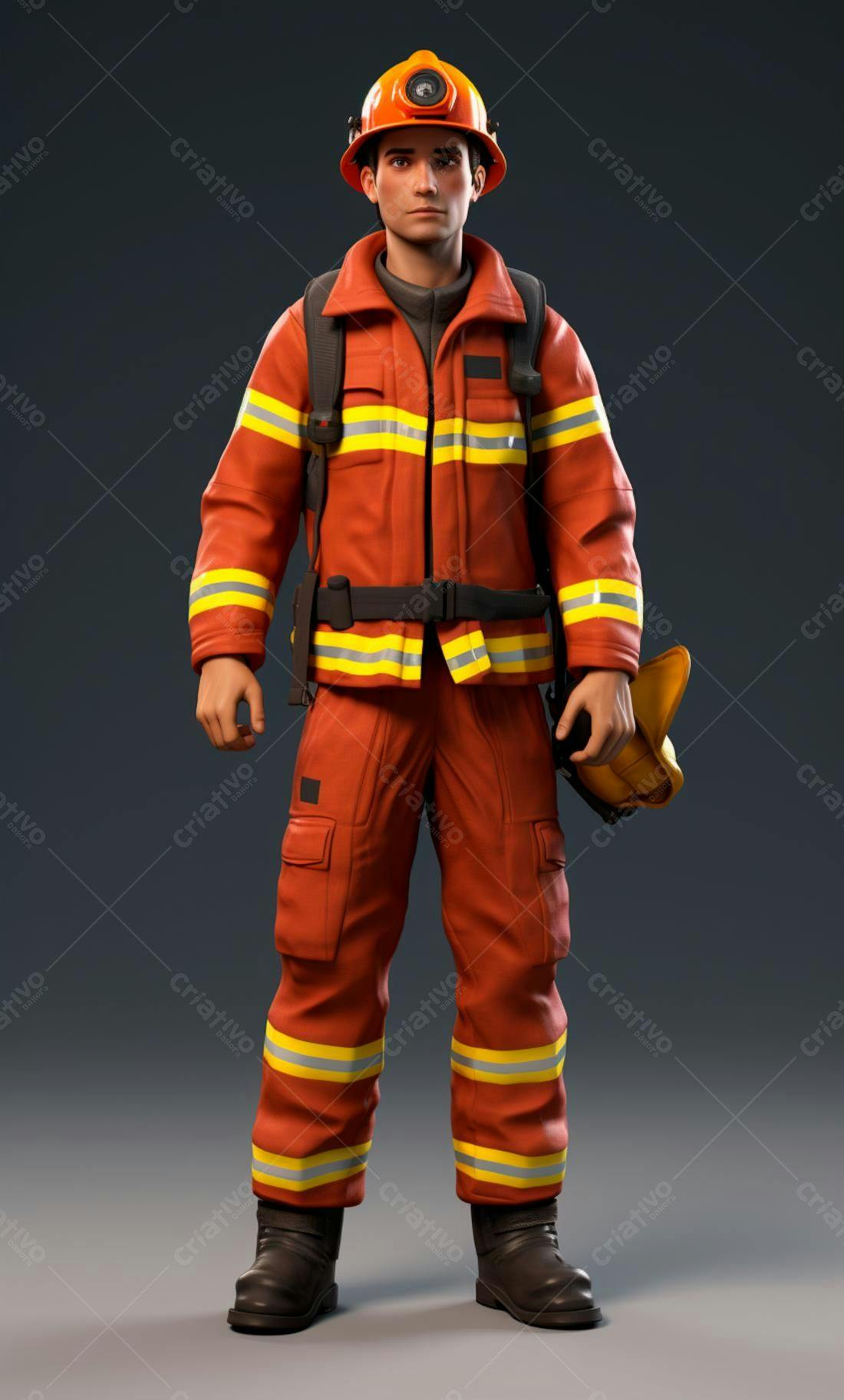 Bombeiro em uniforme laranja e amarelo