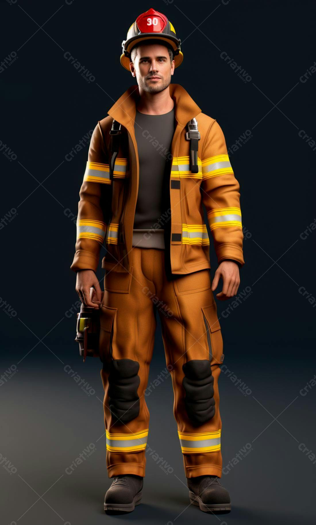 Bombeiro em uniforme laranja