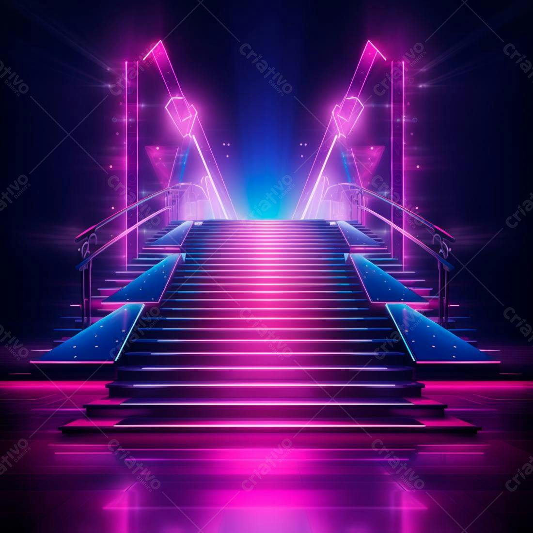 Escada Neon Rosa e Azul futurista