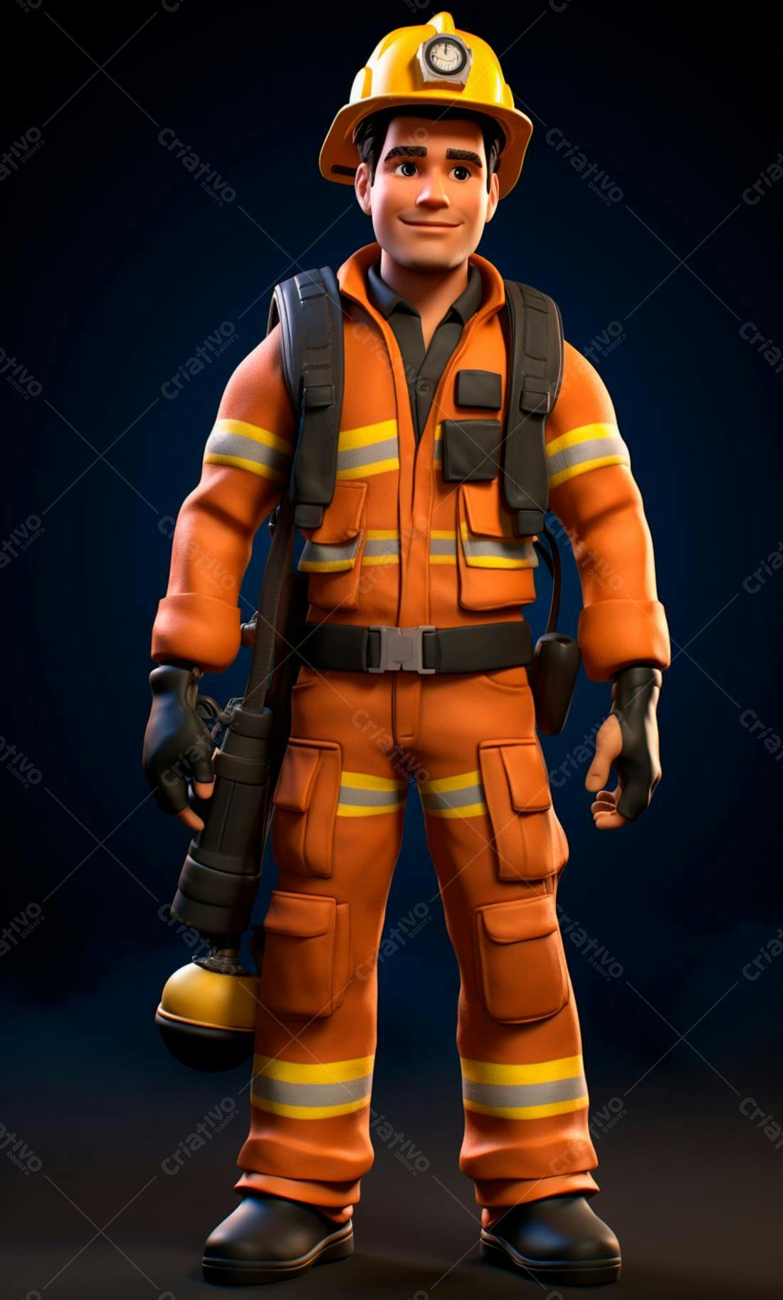 Bombeiro animado uniforme laranja
