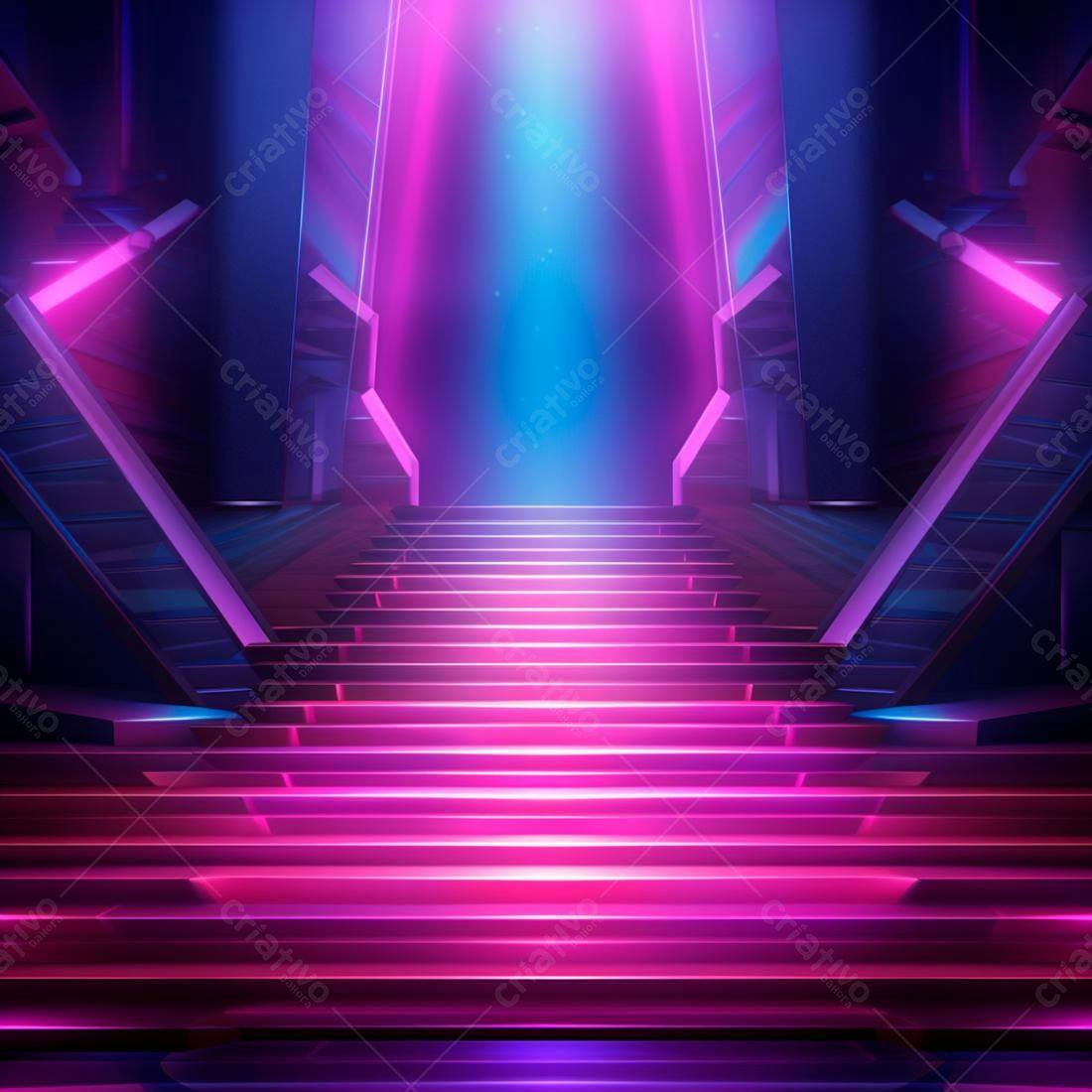 Escada Neon Rosa e Azul em Ambiente Sci-fi