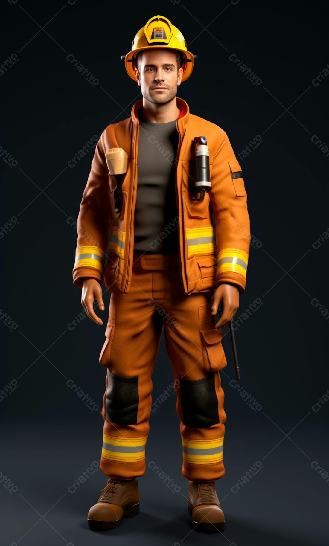 Bombeiro em uniforme laranja
