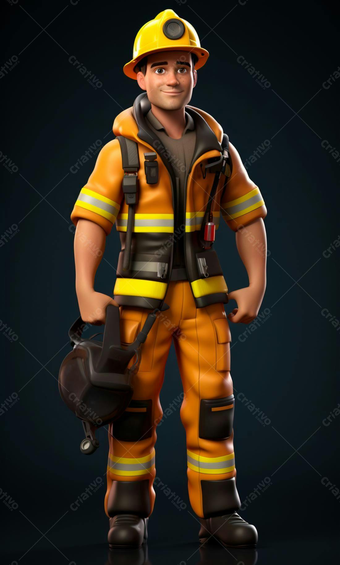 Bombeiro Cartum Uniforme Laranja