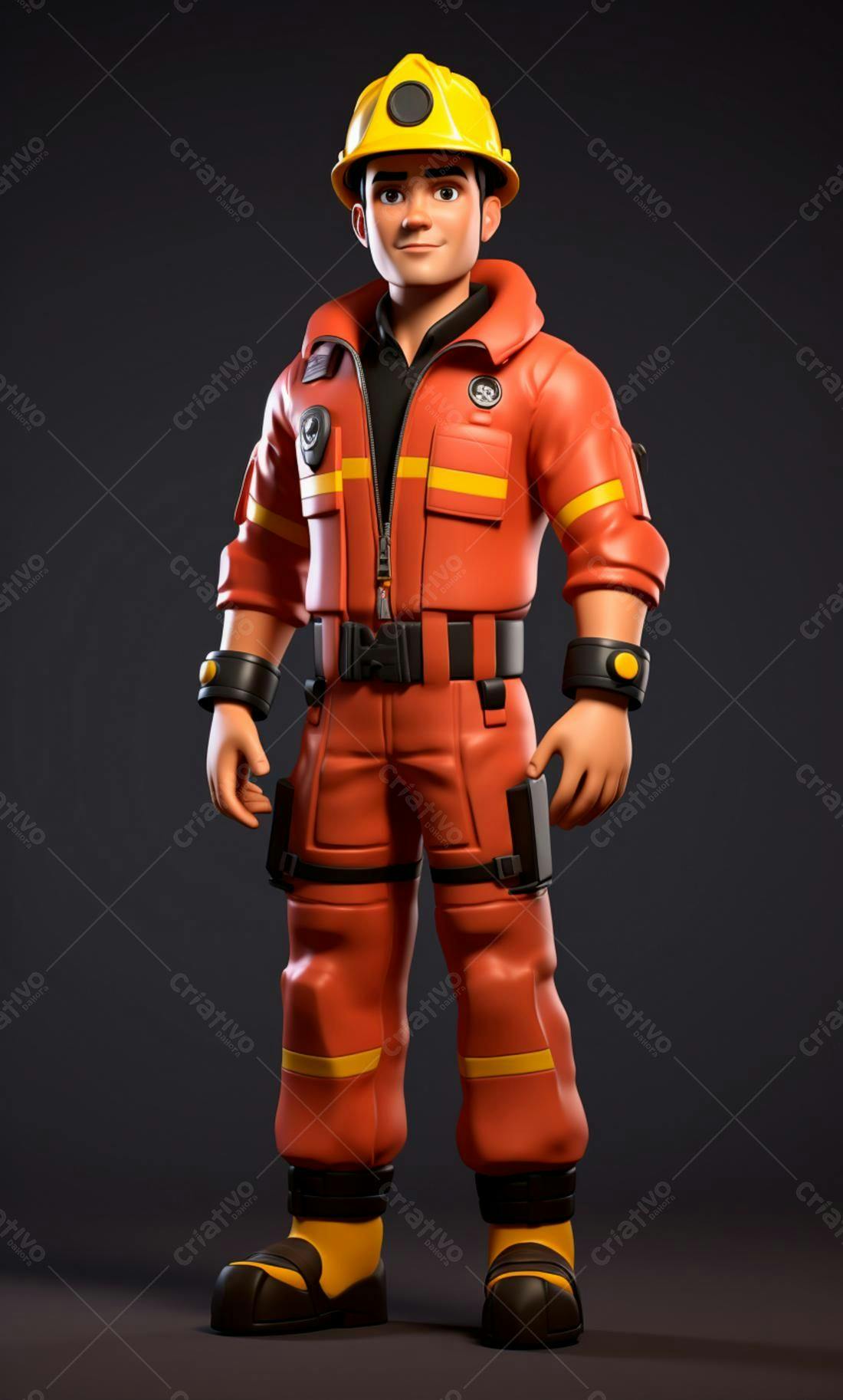 Bombeiro animado uniforme vermelho