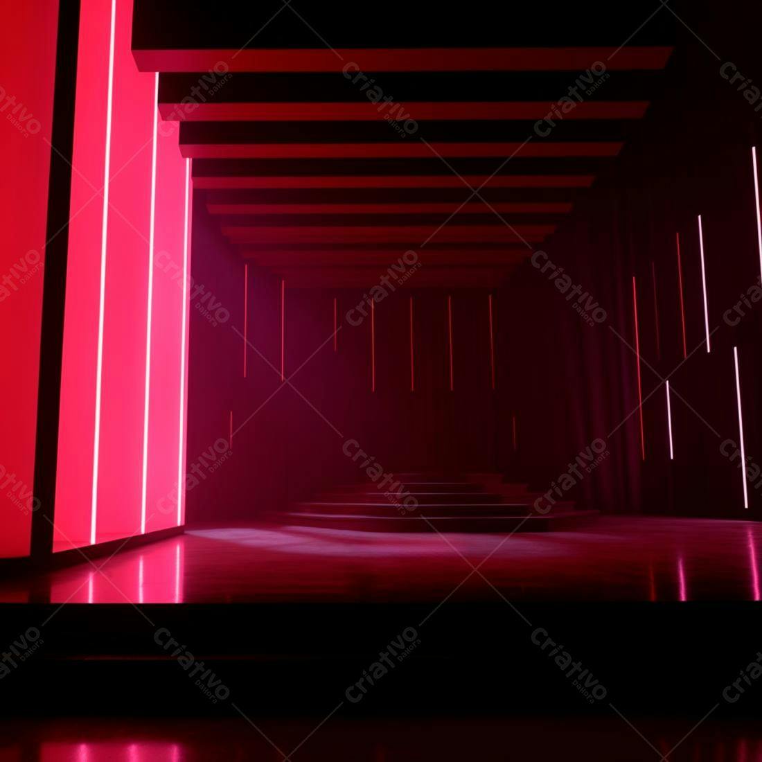 Ambiente futurista vermelho com iluminação neon