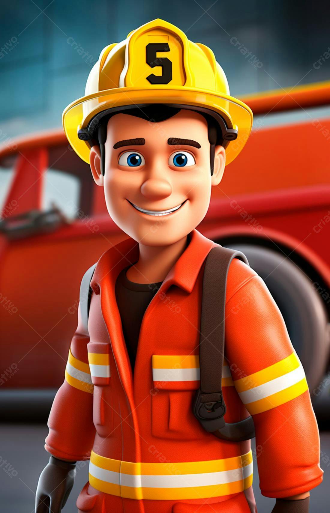 Bombeiro sorridente uniforme vermelho