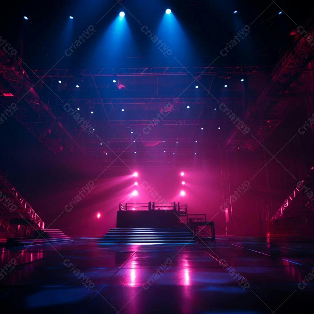 Palco iluminado rosa e azul para evento