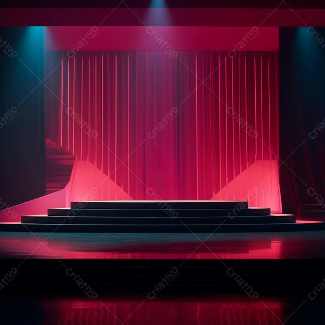 Palco com iluminação vermelha e escadas