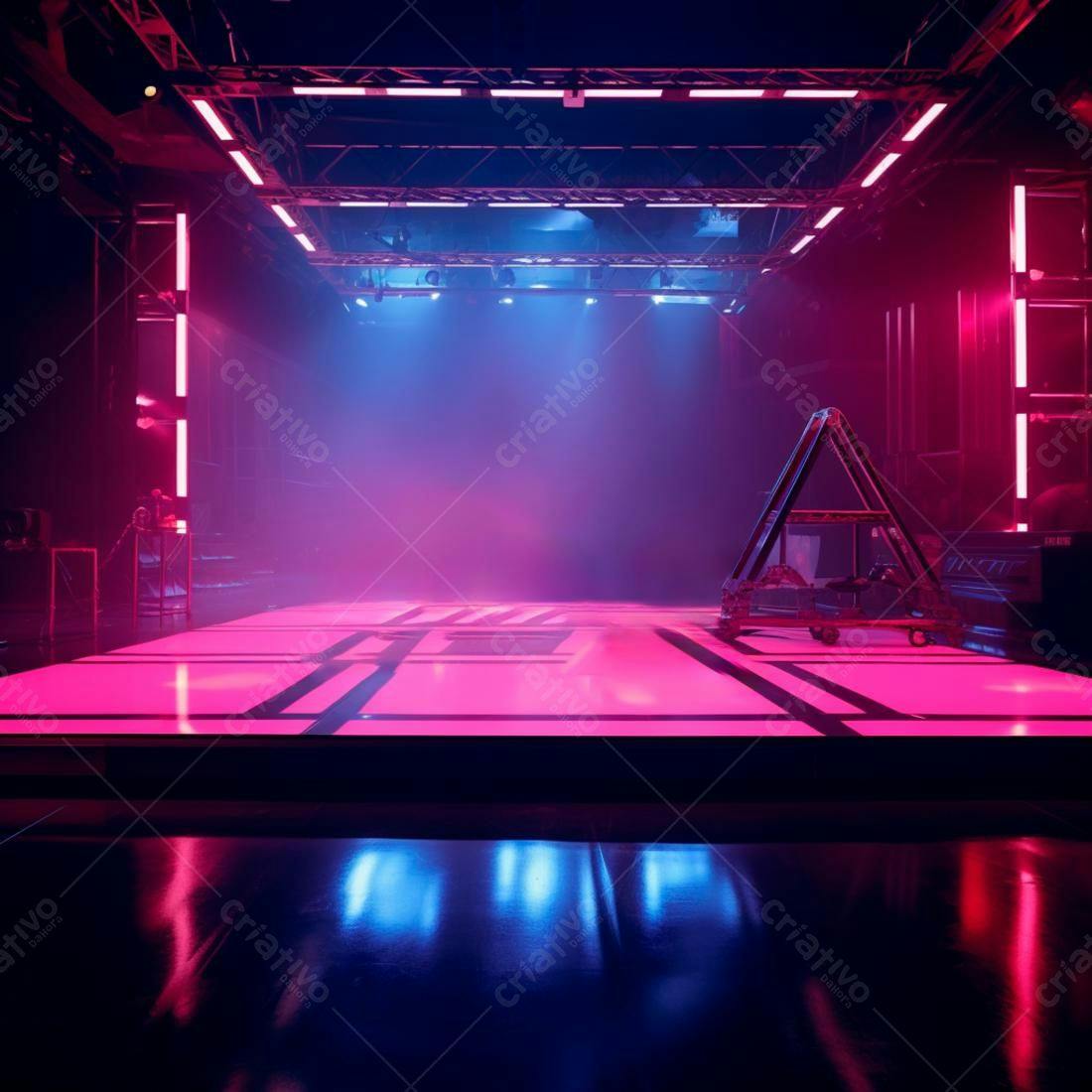 Palco iluminado rosa e azul para show