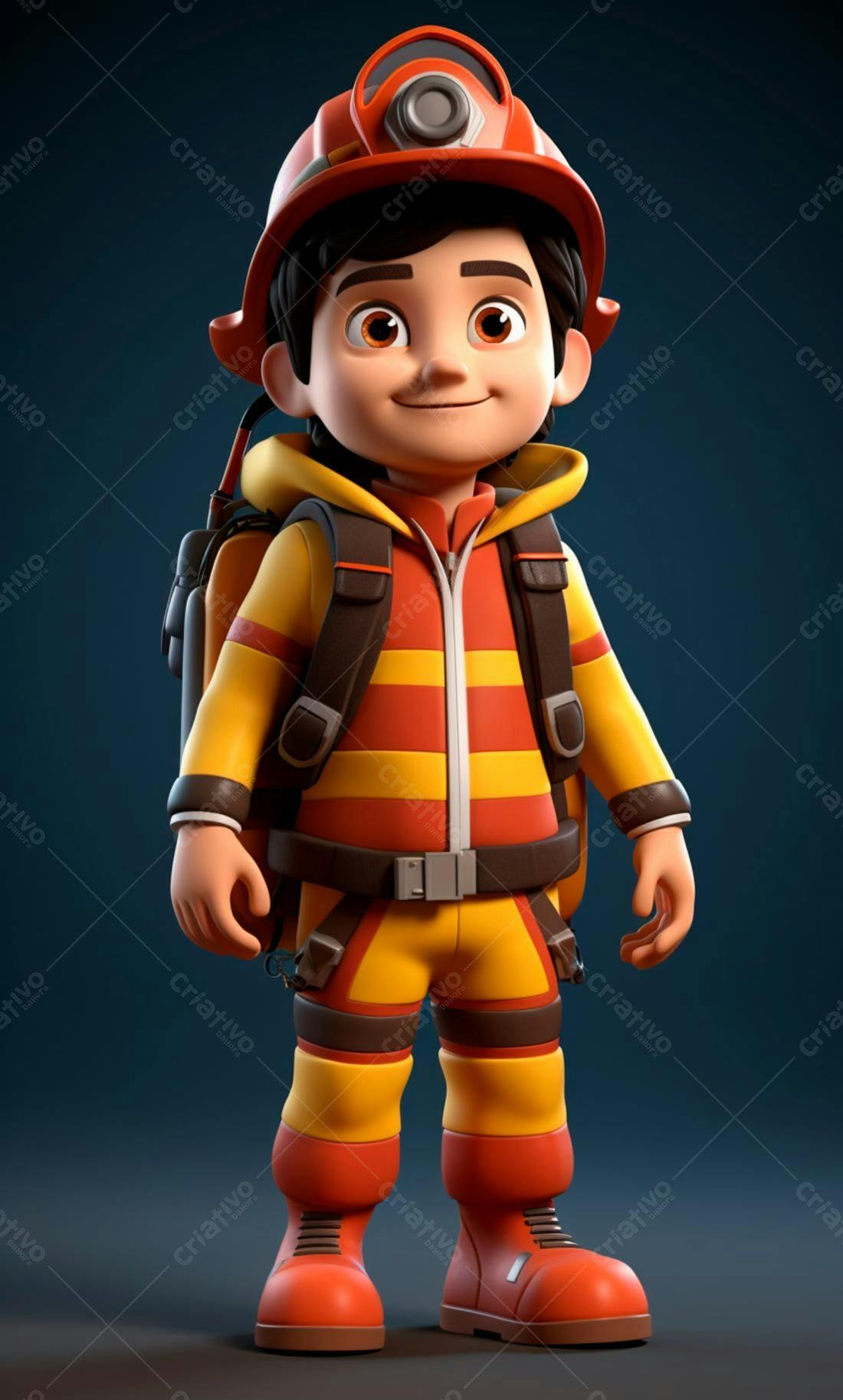 Bombeiro mirim uniforme amarelo e vermelho