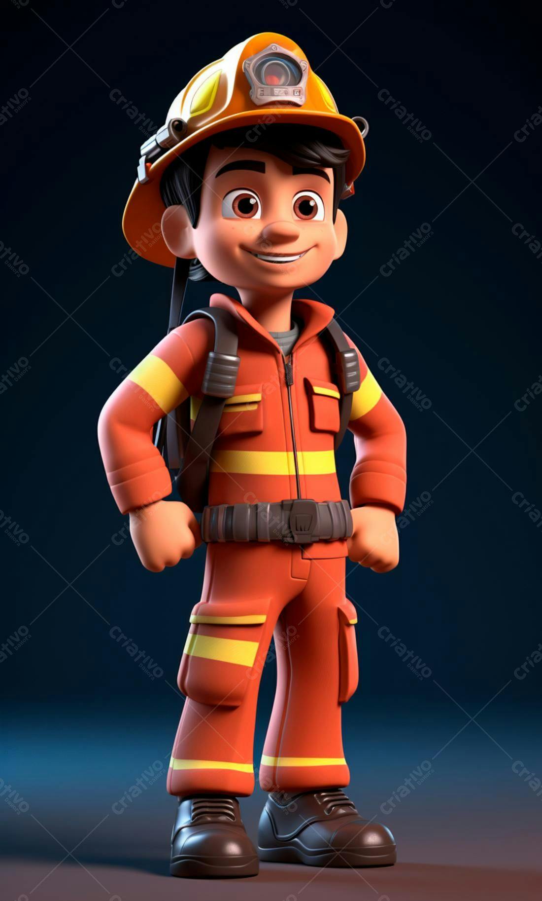 Bombeiro Cartoon Sorrindo