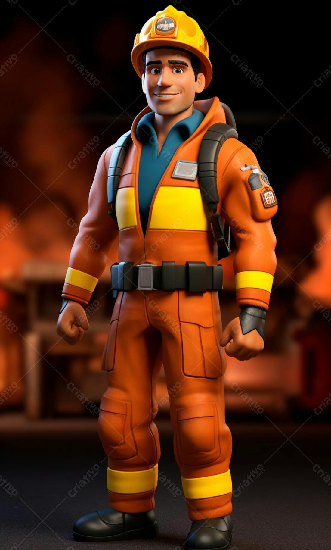 Bombeiro 3D uniforme laranja