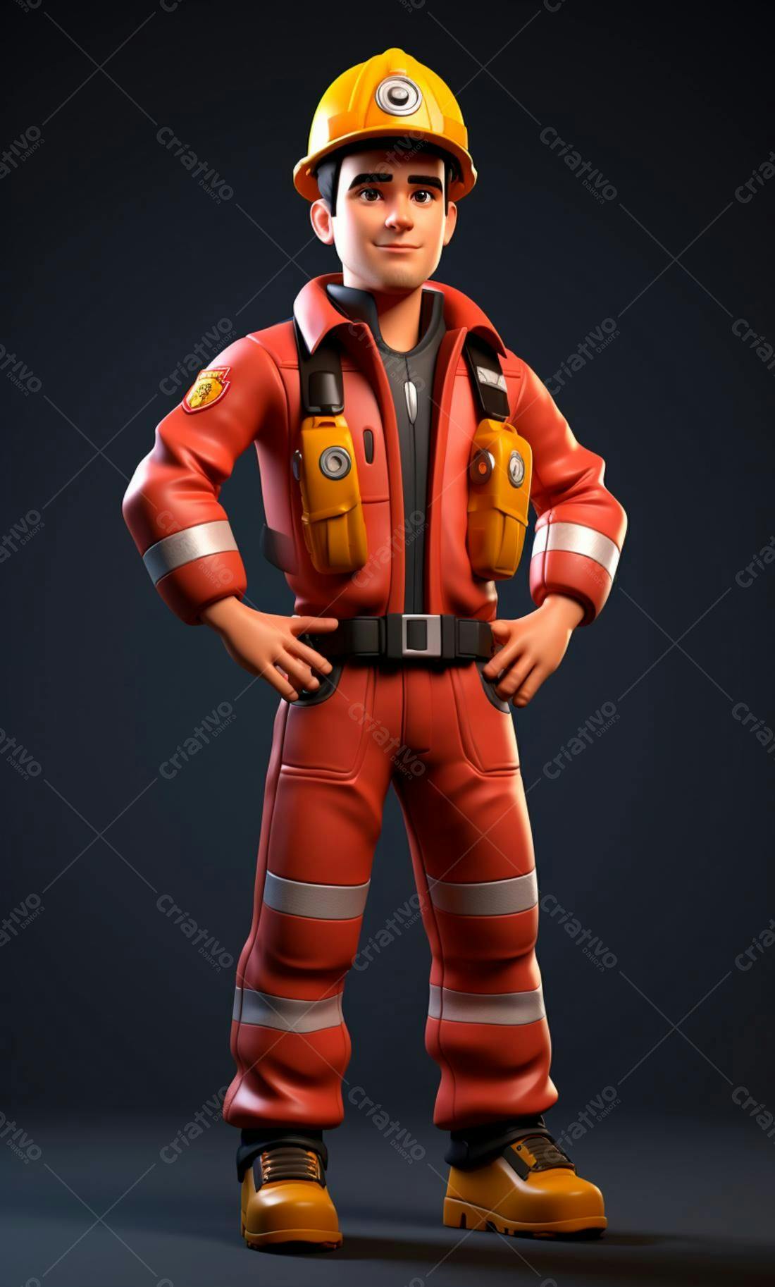 Bombeiro Cartoon em uniforme vermelho