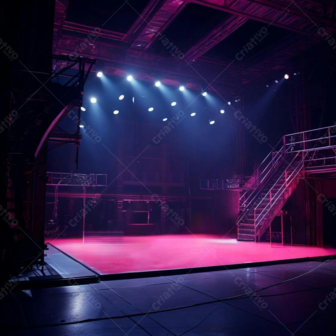 Palco iluminado em tons rosa e azul