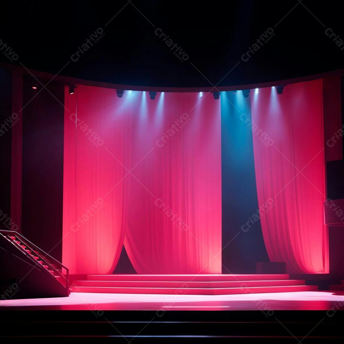 Palco iluminado rosa e azul para evento