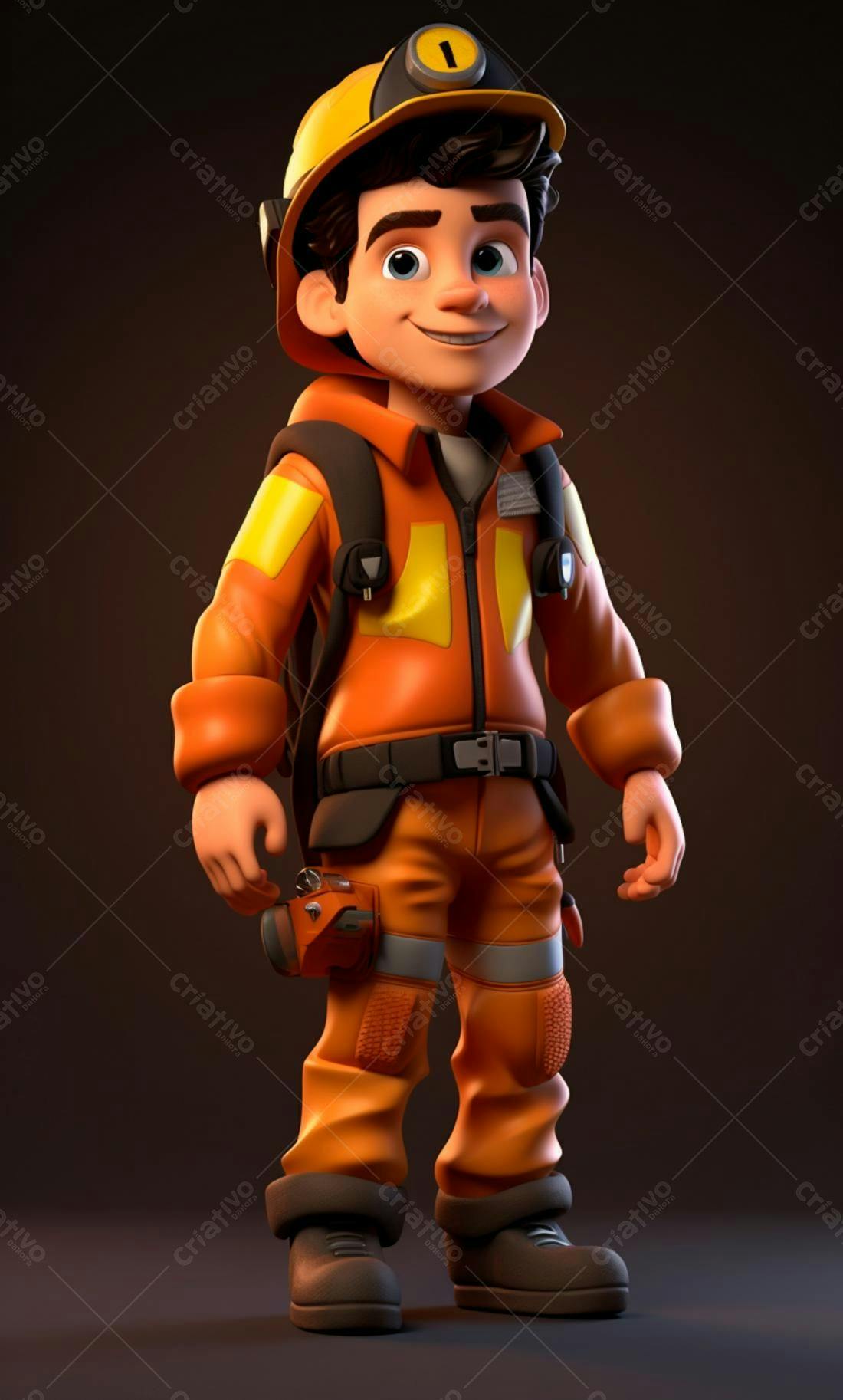 Menino desenho animado em uniforme laranja