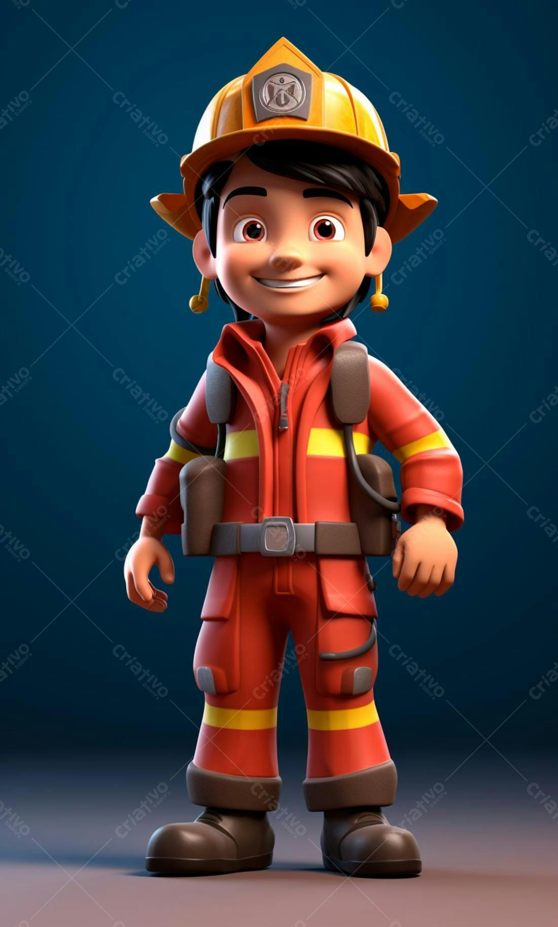 Bombeiro animado sorrindo