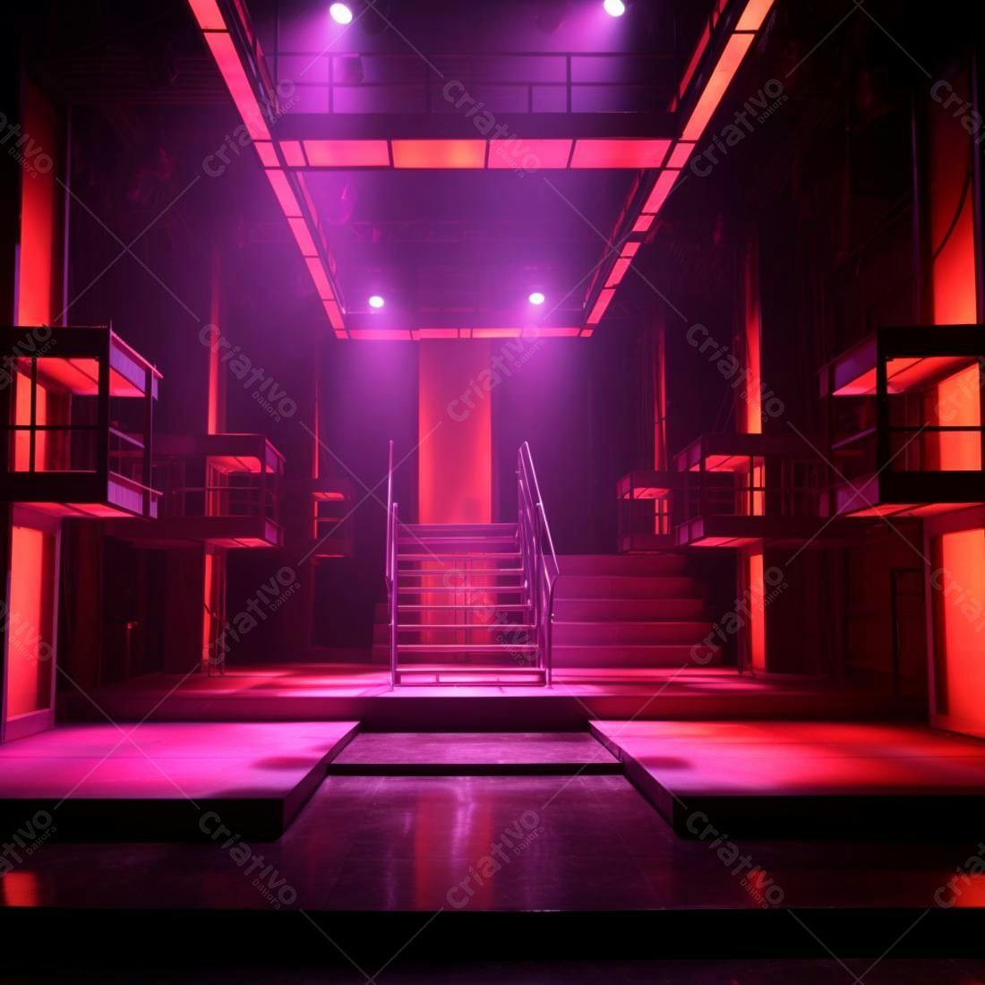 Cenário teatral vermelho e rosa